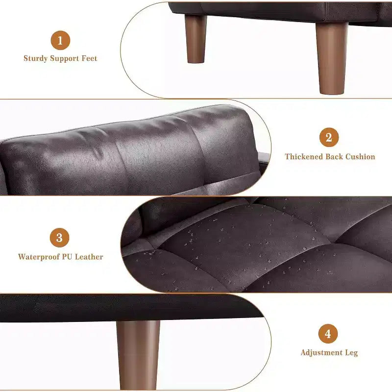 Acekool Faux Leather 83 3-Seater Sofa Couch, Modern Deep Seat Sofa with Spring Cushions for Living Room or Office