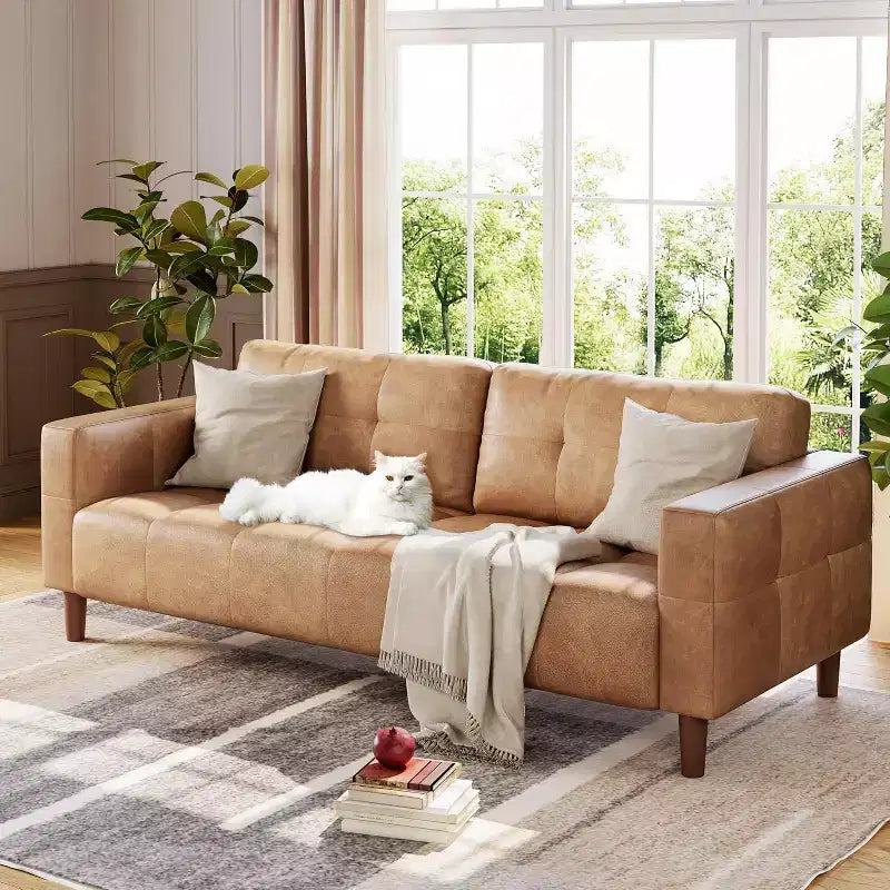 Acekool Faux Leather 83 3-Seater Sofa Couch, Modern Deep Seat Sofa with Spring Cushions for Living Room or Office