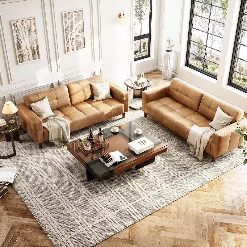 Acekool Faux Leather 83 3-Seater Sofa Couch, Modern Deep Seat Sofa with Spring Cushions for Living Room or Office