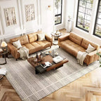 Acekool Faux Leather 83 3-Seater Sofa Couch, Modern Deep Seat Sofa with Spring Cushions for Living Room or Office
