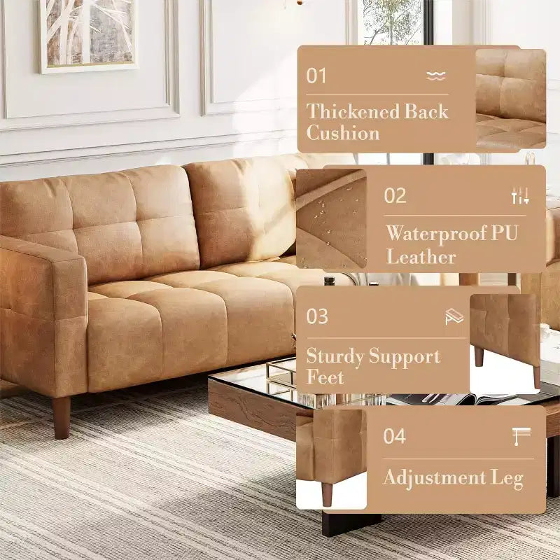 Acekool Faux Leather 83 3-Seater Sofa Couch, Modern Deep Seat Sofa with Spring Cushions for Living Room or Office