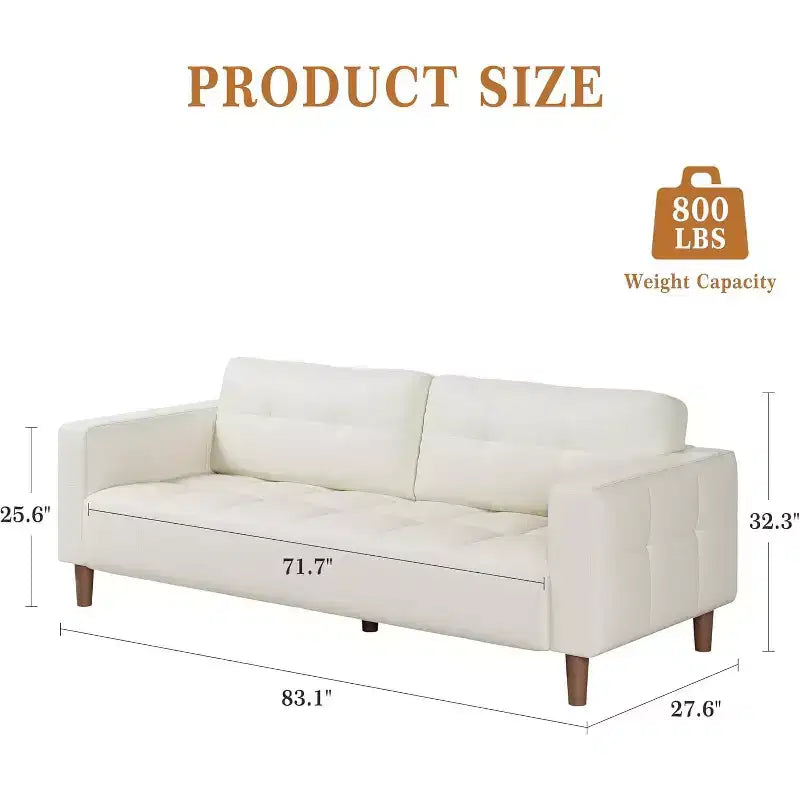 Acekool Faux Leather 83 3-Seater Sofa Couch, Modern Deep Seat Sofa with Spring Cushions for Living Room or Office