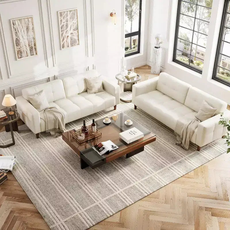 Acekool Faux Leather 83 3-Seater Sofa Couch, Modern Deep Seat Sofa with Spring Cushions for Living Room or Office