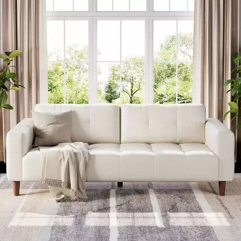 Acekool Faux Leather 83 3-Seater Sofa Couch, Modern Deep Seat Sofa with Spring Cushions for Living Room or Office