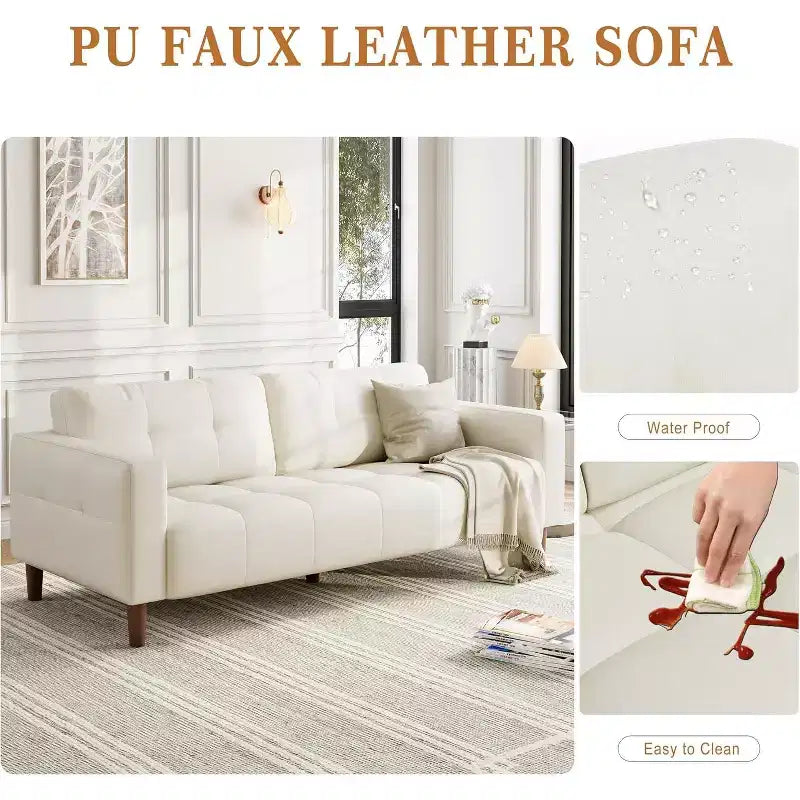 Acekool Faux Leather 83 3-Seater Sofa Couch, Modern Deep Seat Sofa with Spring Cushions for Living Room or Office