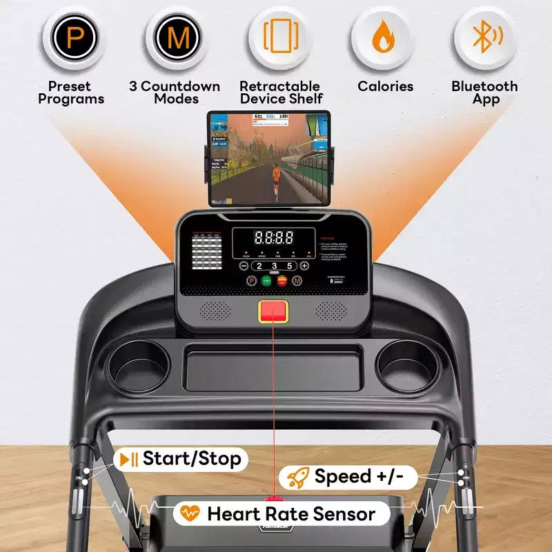 Tapis Roulant da 3,25 HP in Offerta per la Casa, Tapis Roulant Elettrico con Capacità di 136 kg, Tapis Roulant Pieghevole con Inclinazione, Macchina da Corsa con 64 Programmi Preimpostati