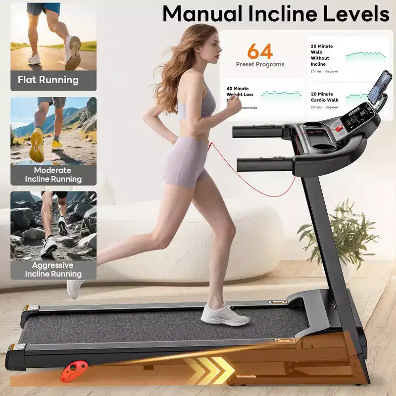Tapis Roulant da 3,25 HP in Offerta per la Casa, Tapis Roulant Elettrico con Capacità di 136 kg, Tapis Roulant Pieghevole con Inclinazione, Macchina da Corsa con 64 Programmi Preimpostati
