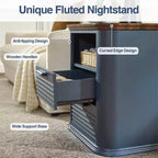 TUYOHW Fluted Nightstand with Charging Station,Modern Bedside Table with 2 Drawers & Open Self,End Table for Living Room,Bedroom,Home Office