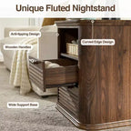 TUYOHW Fluted Nightstand with Charging Station,Modern Bedside Table with 2 Drawers & Open Self,End Table for Living Room,Bedroom,Home Office