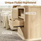 TUYOHW Fluted Nightstand with Charging Station,Modern Bedside Table with 2 Drawers & Open Self,End Table for Living Room,Bedroom,Home Office