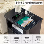TUYOHW Fluted Nightstand with Charging Station,Modern Bedside Table with 2 Drawers & Open Self,End Table for Living Room,Bedroom,Home Office
