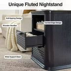 TUYOHW Fluted Nightstand with Charging Station,Modern Bedside Table with 2 Drawers & Open Self,End Table for Living Room,Bedroom,Home Office