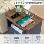 TUYOHW Fluted Nightstand with Charging Station,Modern Bedside Table with 2 Drawers & Open Self,End Table for Living Room,Bedroom,Home Office