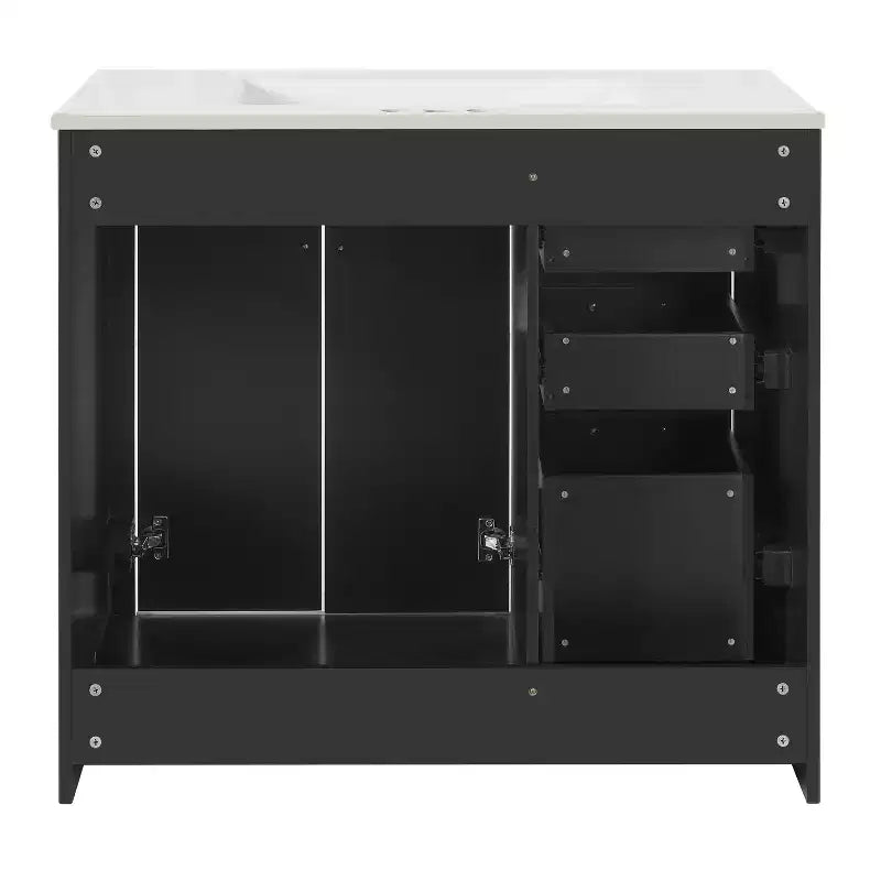 Mobile Bagno da 90 cm con Lavabo, Mobiletto a Terra con Cassetti e Ante a Chiusura Ammortizzata, Mobile da Bagno Singolo in Legno