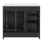 Mobile Bagno da 90 cm con Lavabo, Mobiletto a Terra con Cassetti e Ante a Chiusura Ammortizzata, Mobile da Bagno Singolo in Legno