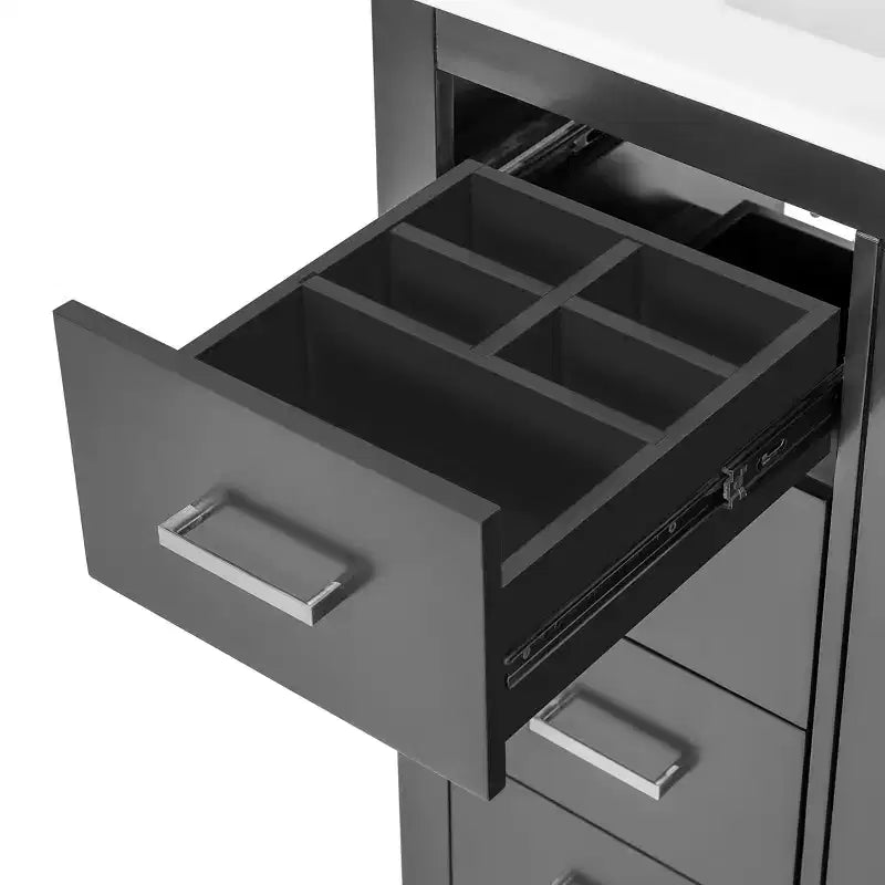 Mobile Bagno da 90 cm con Lavabo, Mobiletto a Terra con Cassetti e Ante a Chiusura Ammortizzata, Mobile da Bagno Singolo in Legno