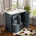Mobile Bagno da 90 cm con Lavabo, Mobiletto a Terra con Cassetti e Ante a Chiusura Ammortizzata, Mobile da Bagno Singolo in Legno