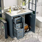 Mobile Bagno da 90 cm con Lavabo, Mobiletto a Terra con Cassetti e Ante a Chiusura Ammortizzata, Mobile da Bagno Singolo in Legno