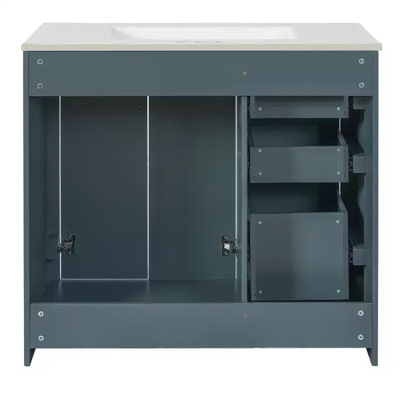 Mobile Bagno da 90 cm con Lavabo, Mobiletto a Terra con Cassetti e Ante a Chiusura Ammortizzata, Mobile da Bagno Singolo in Legno