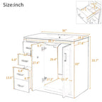 Mobile Bagno da 90 cm con Lavabo, Mobiletto a Terra con Cassetti e Ante a Chiusura Ammortizzata, Mobile da Bagno Singolo in Legno