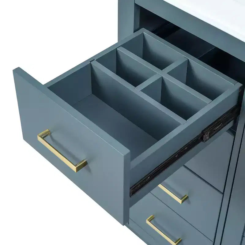 Mobile Bagno da 90 cm con Lavabo, Mobiletto a Terra con Cassetti e Ante a Chiusura Ammortizzata, Mobile da Bagno Singolo in Legno