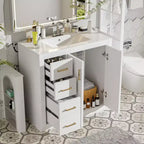 Mobile Bagno da 90 cm con Lavabo, Mobiletto a Terra con Cassetti e Ante a Chiusura Ammortizzata, Mobile da Bagno Singolo in Legno