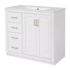 Mobile Bagno da 90 cm con Lavabo, Mobiletto a Terra con Cassetti e Ante a Chiusura Ammortizzata, Mobile da Bagno Singolo in Legno