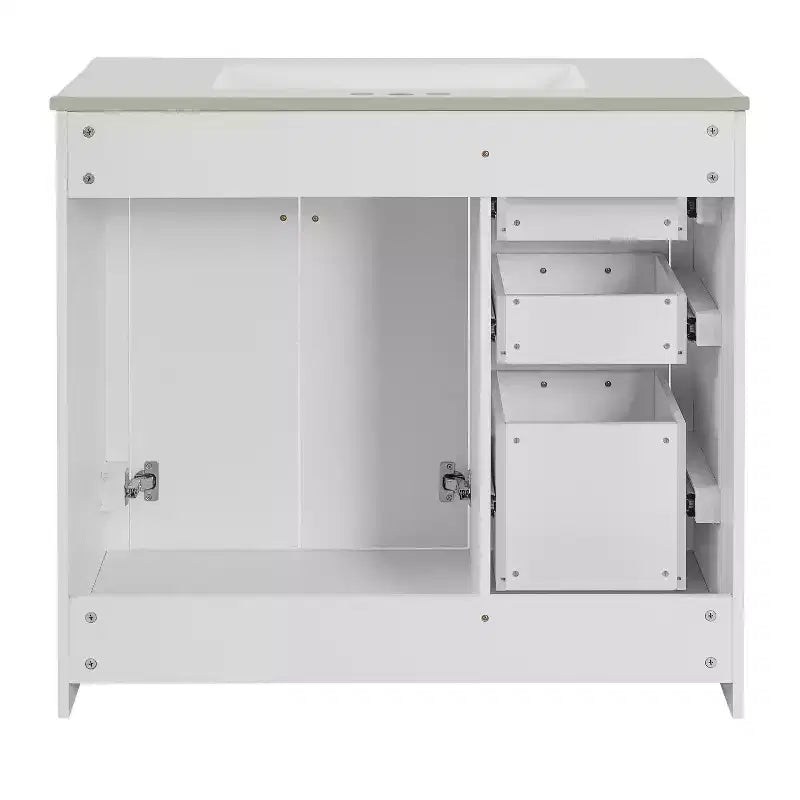 Mobile Bagno da 90 cm con Lavabo, Mobiletto a Terra con Cassetti e Ante a Chiusura Ammortizzata, Mobile da Bagno Singolo in Legno