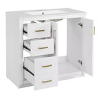 Mobile Bagno da 90 cm con Lavabo, Mobiletto a Terra con Cassetti e Ante a Chiusura Ammortizzata, Mobile da Bagno Singolo in Legno
