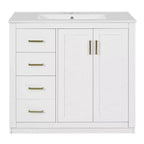 Mobile Bagno da 90 cm con Lavabo, Mobiletto a Terra con Cassetti e Ante a Chiusura Ammortizzata, Mobile da Bagno Singolo in Legno