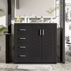 Mobile Bagno da 90 cm con Lavabo, Mobiletto a Terra con Cassetti e Ante a Chiusura Ammortizzata, Mobile da Bagno Singolo in Legno