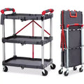 3-Tier Foldable Utility Cart with Wheels,Portable Rolling Storage Trolley,167 lbs Load Capacity,No-Assembly Organizer for Office,Home,Garage,Warehouse