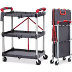 3-Tier Foldable Utility Cart with Wheels,Portable Rolling Storage Trolley,167 lbs Load Capacity,No-Assembly Organizer for Office,Home,Garage,Warehouse