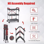 3-Tier Foldable Utility Cart with Wheels,Portable Rolling Storage Trolley,167 lbs Load Capacity,No-Assembly Organizer for Office,Home,Garage,Warehouse