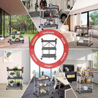 3-Tier Foldable Utility Cart with Wheels,Portable Rolling Storage Trolley,167 lbs Load Capacity,No-Assembly Organizer for Office,Home,Garage,Warehouse