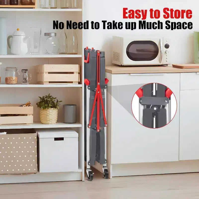 3-Tier Foldable Utility Cart with Wheels,Portable Rolling Storage Trolley,167 lbs Load Capacity,No-Assembly Organizer for Office,Home,Garage,Warehouse
