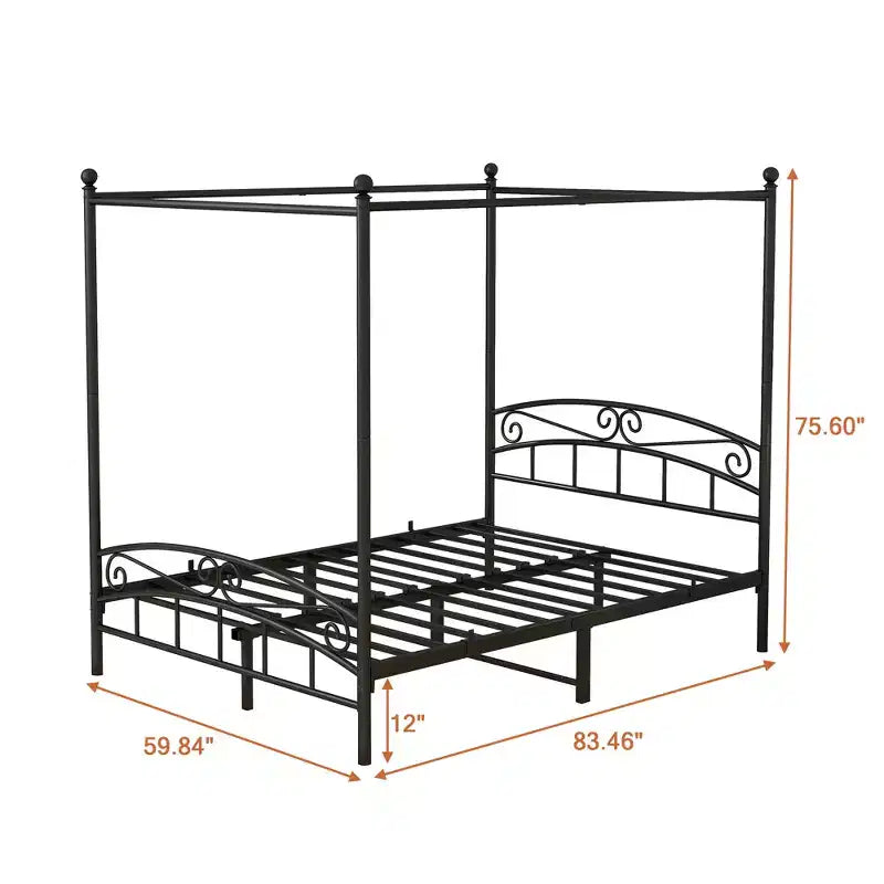 Bellemave Struttura Letto con Baldacchino in Metallo Durevole con Struttura Stabile e Supporto Silenzioso, Nero
