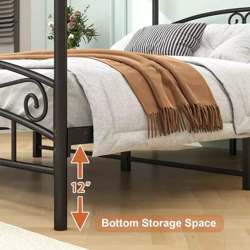 Bellemave Struttura Letto con Baldacchino in Metallo Durevole con Struttura Stabile e Supporto Silenzioso, Nero