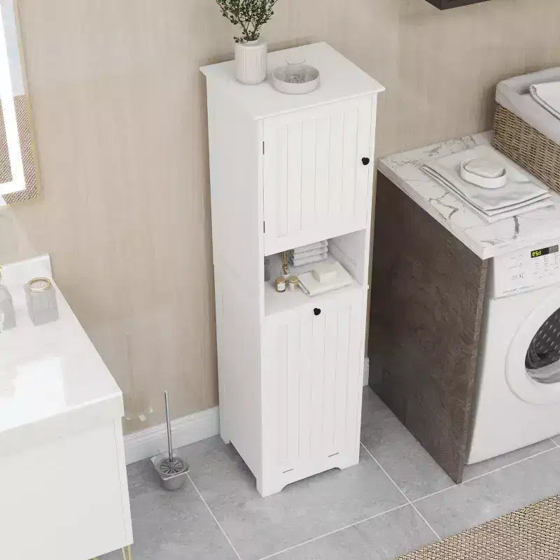 Mobile Lavanderia Inclinabile, Mobile Lavanderia Nascosto con Scomparto e Ripiano Inferiore Inclinabile, Organizer Alto da Bagno Bianco