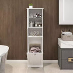 Mobile Lavanderia Inclinabile, Mobile Lavanderia Nascosto con Scomparto e Ripiano Inferiore Inclinabile, Organizer Alto da Bagno Bianco