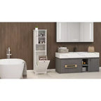 Mobile Lavanderia Inclinabile, Mobile Lavanderia Nascosto con Scomparto e Ripiano Inferiore Inclinabile, Organizer Alto da Bagno Bianco