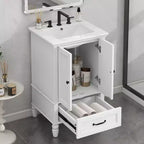 20 Small Bathroom Vanity Sink Combo with Storage , Wood Bathroom Floor Cabinet with Drawers and Doors, White