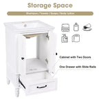 20 Small Bathroom Vanity Sink Combo with Storage , Wood Bathroom Floor Cabinet with Drawers and Doors, White