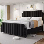 COZONY King Size Bed Frame w/ Velvet Upholstered Headboard, Rivet Decor, Strong Wood Slats, No Box Spring Needed, Easy Assembly