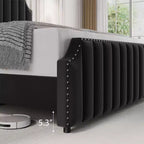 COZONY King Size Bed Frame w/ Velvet Upholstered Headboard, Rivet Decor, Strong Wood Slats, No Box Spring Needed, Easy Assembly
