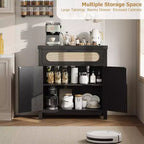 Rattan-Accent Sideboard  Natural Wood Buffet Cabinet with Drawer & Adjustable Shelves for Dining/Living Room/Kitchen