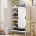Shoe Storage Cabinet With Doors, Farmhouse 6-Tier Entryway Shoe Rack With Adjustable Shelves And Open Storage, Slim Shoes Organizer White