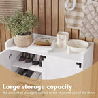 Shoe Storage Cabinet With Doors, Farmhouse 6-Tier Entryway Shoe Rack With Adjustable Shelves And Open Storage, Slim Shoes Organizer White
