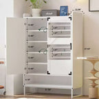Shoe Storage Cabinet With Doors, Farmhouse 6-Tier Entryway Shoe Rack With Adjustable Shelves And Open Storage, Slim Shoes Organizer White