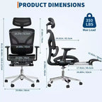 Acekool Ergonomic Mesh Office Chair with Footrest, 4D Armrests & Adjustable Lumbar for Home or Gaming Room